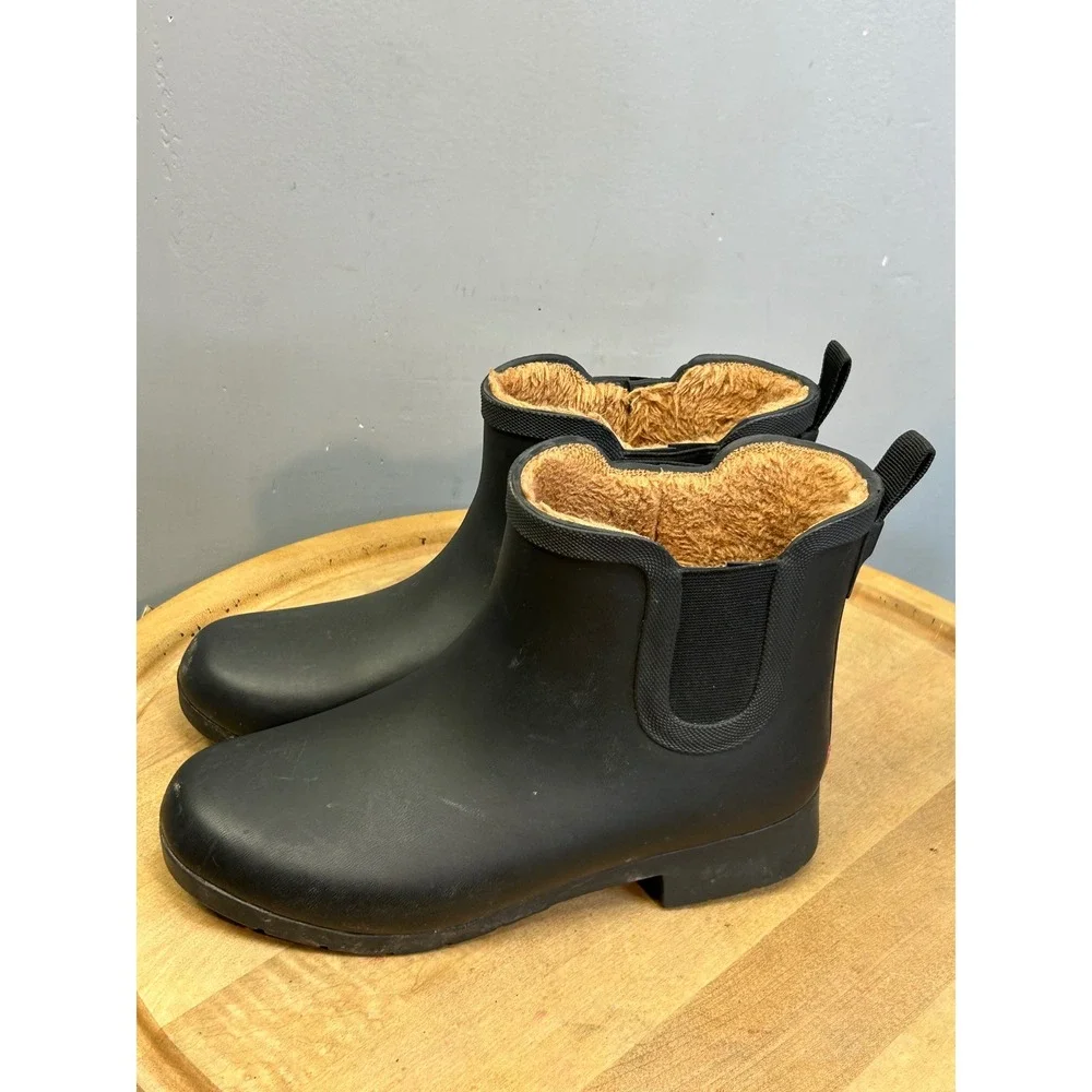 Chooka Rain Boot‎ Women 7 Black Delridge Chelsea Waterproof Faux Fur Lined Matte